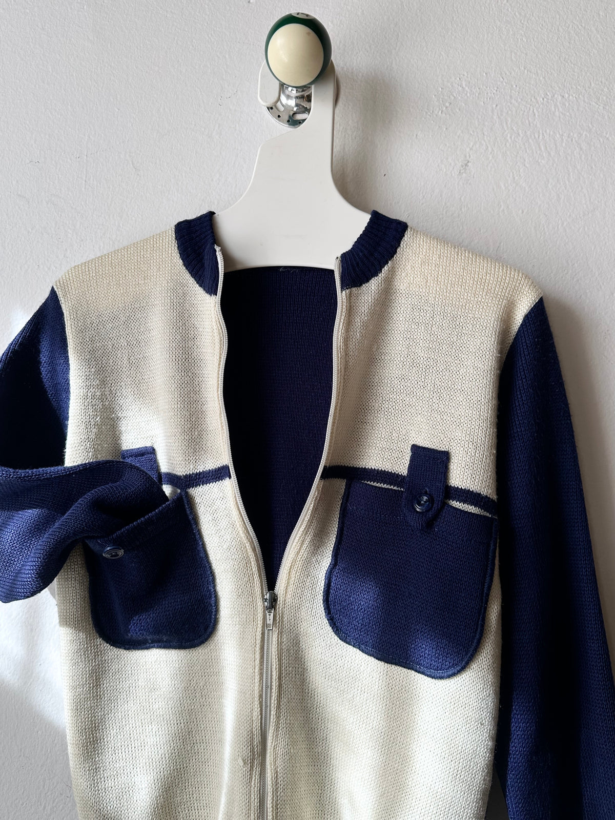 vintage zip-up knit cardigan with pockets