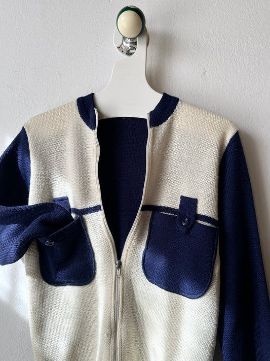 vintage zip-up knit cardigan with pockets