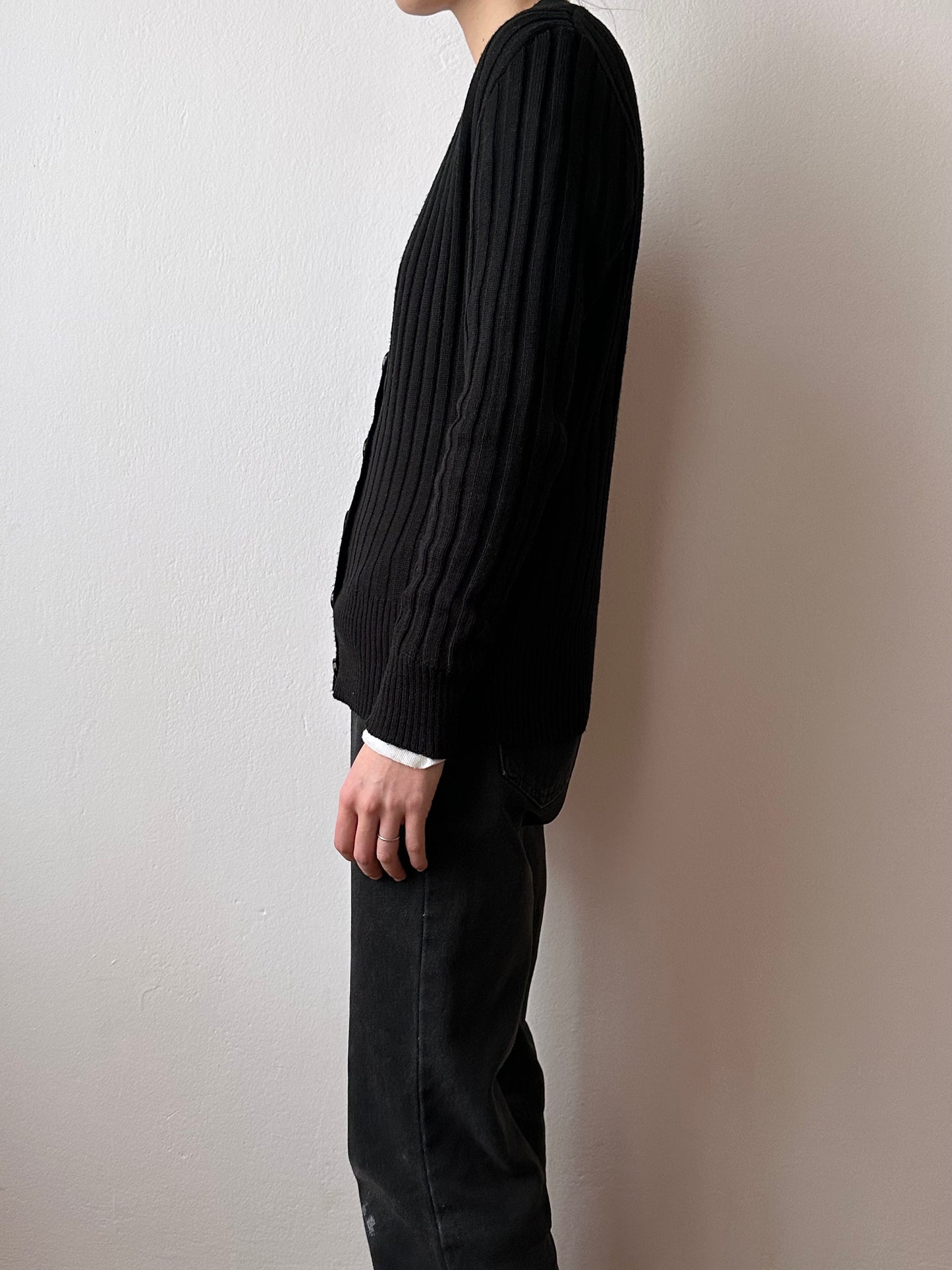 70s black rib cardigan