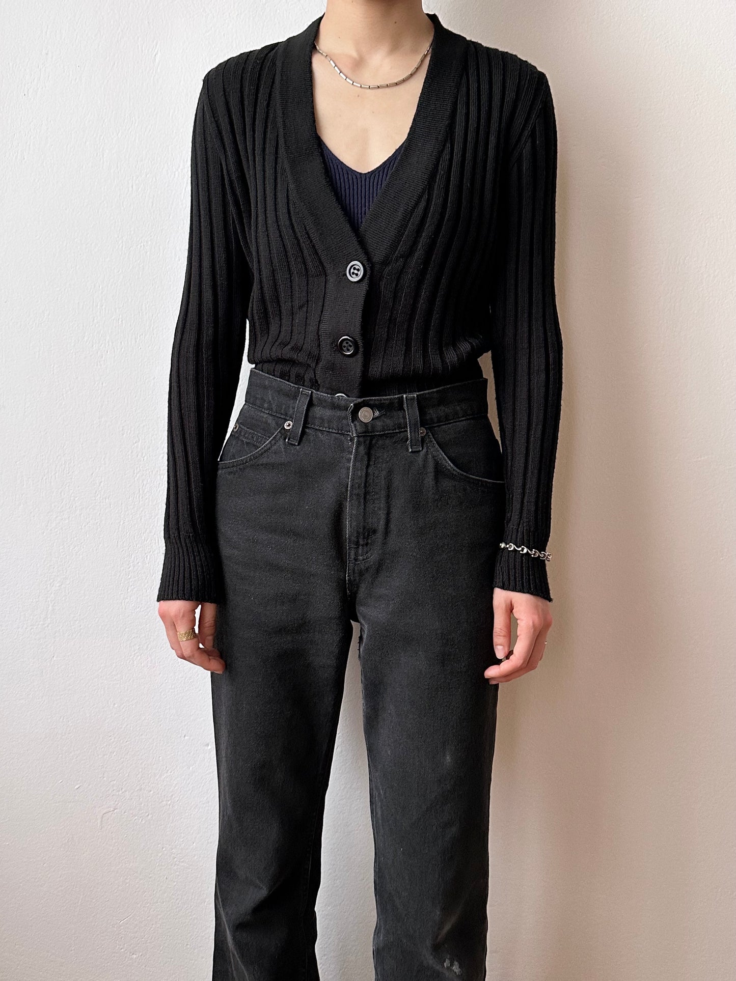 70s black rib cardigan