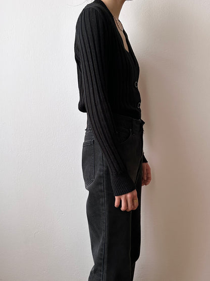 70s black rib cardigan