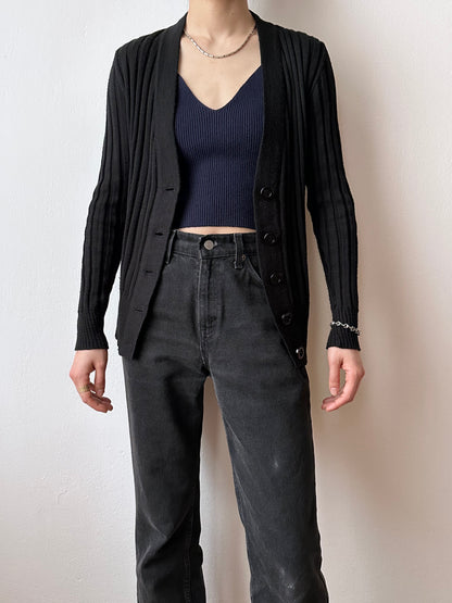 silver necklace and black cardigan vintage