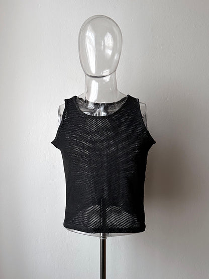 90s black mesh tank top - M