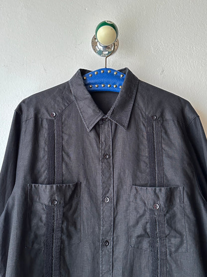 Black Linen Cuban Shirt