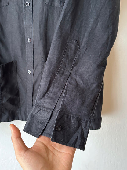 Black Linen Cuban Shirt