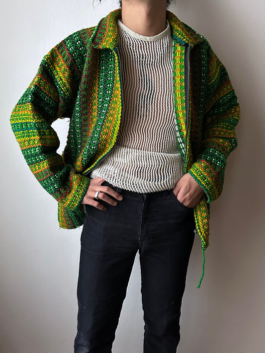 Handmade wool zip-up knit jacket