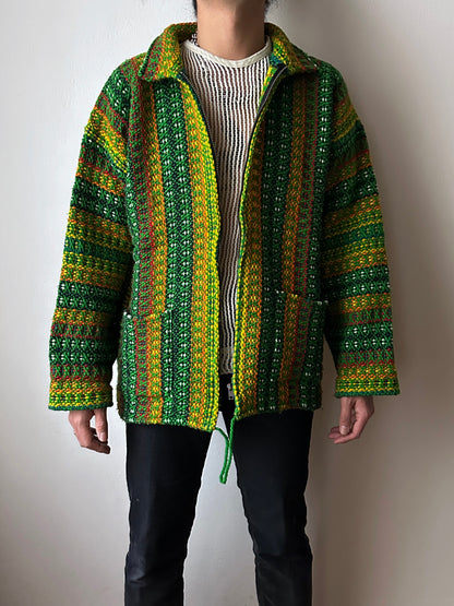 Handmade wool zip-up knit jacket