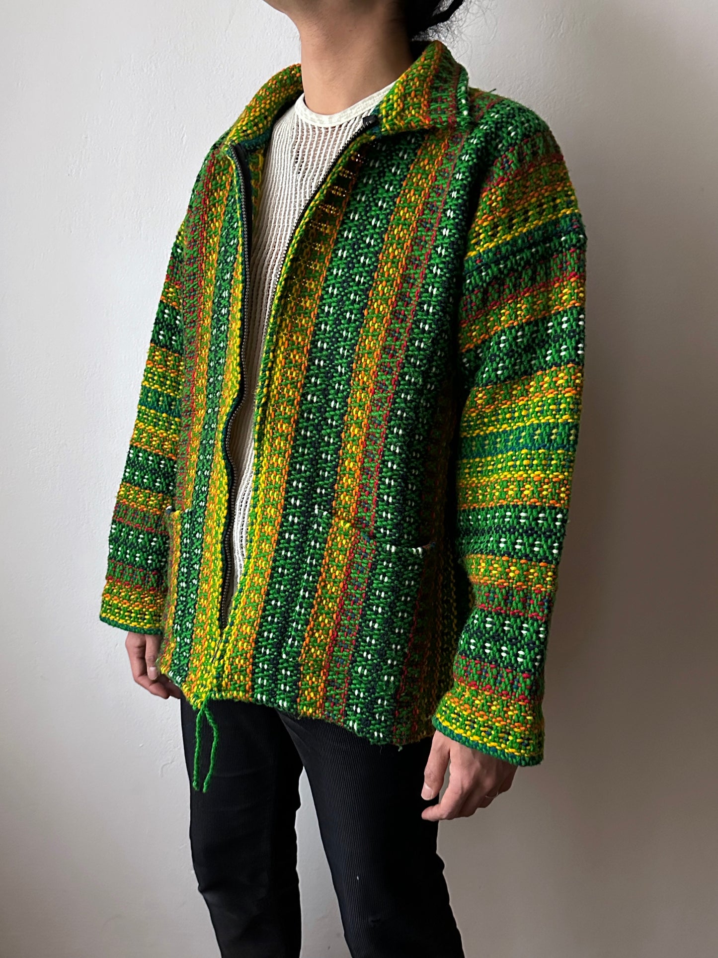Handmade wool zip-up knit jacket