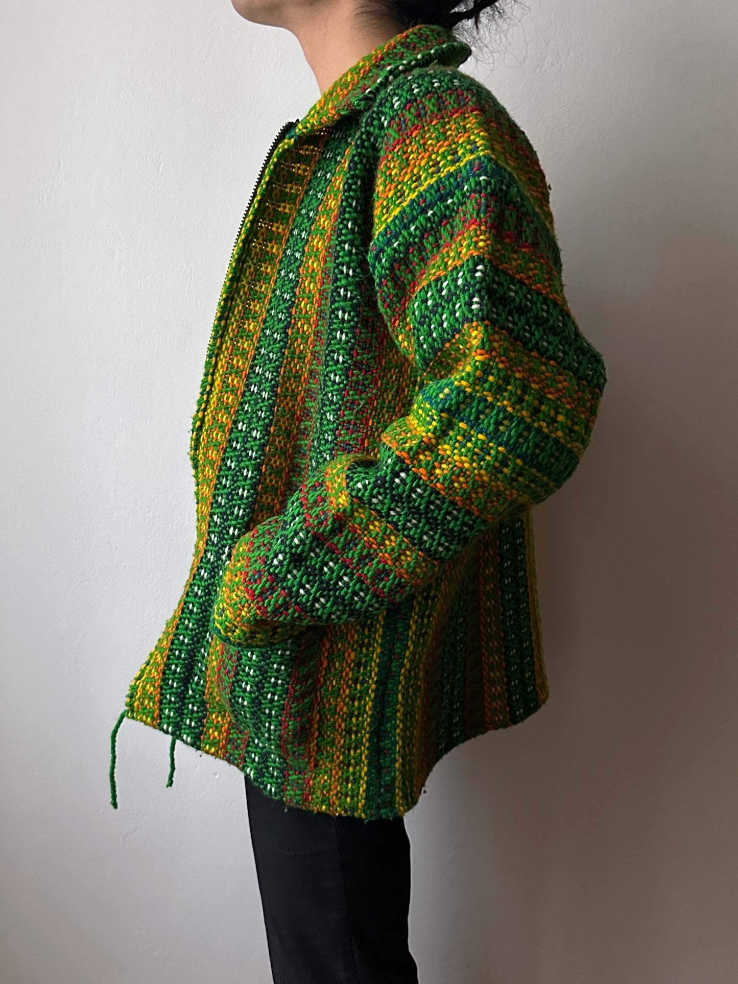 Handmade wool zip-up knit jacket