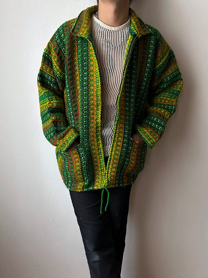 Handmade wool zip-up knit jacket