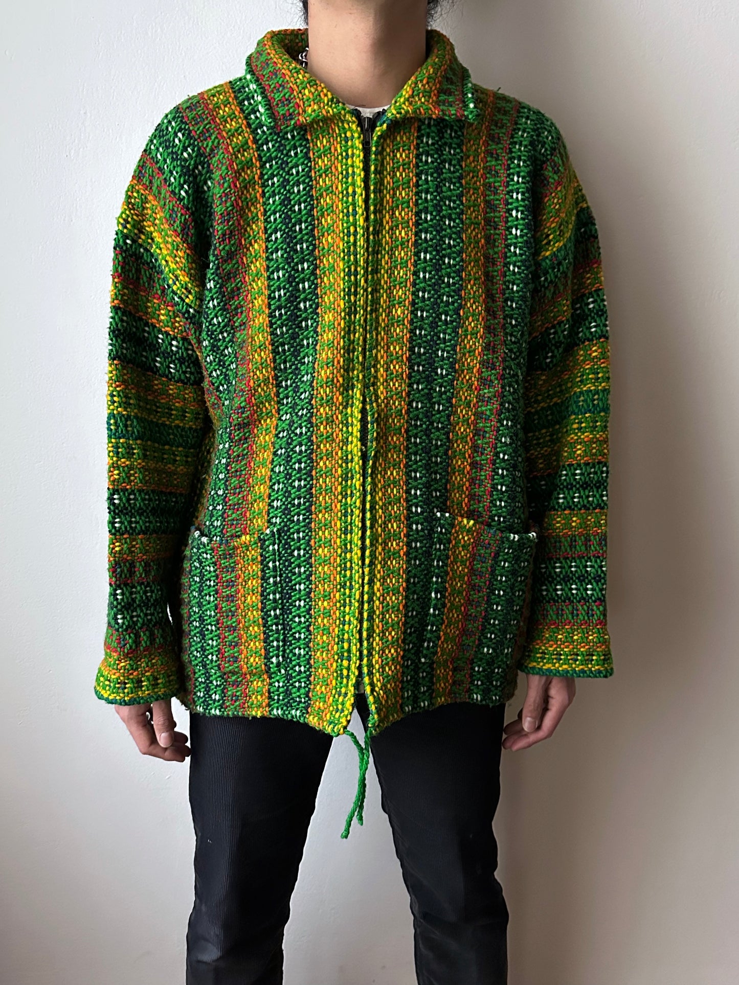 Handmade wool zip-up knit jacket