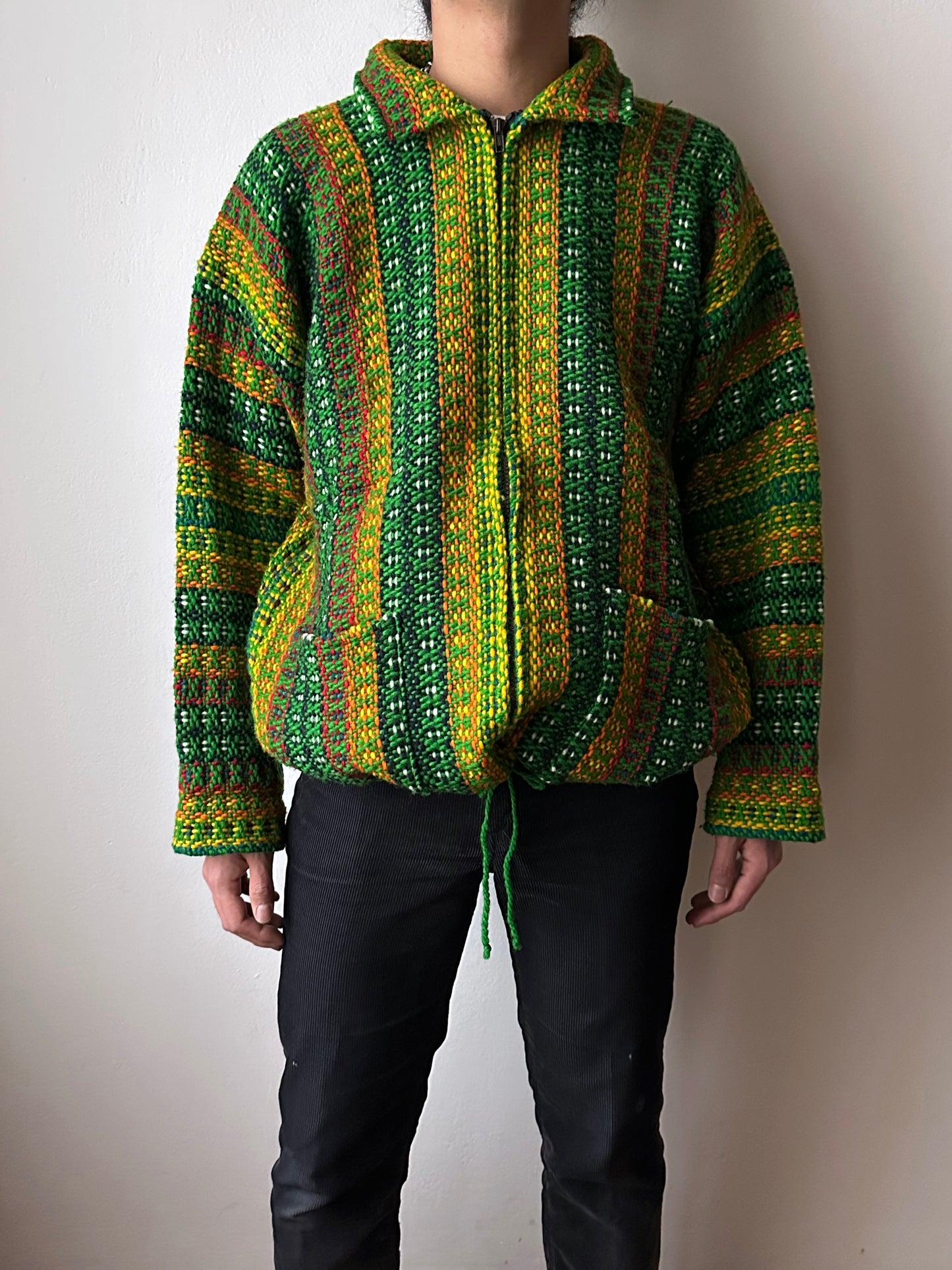 Handmade wool zip-up knit jacket