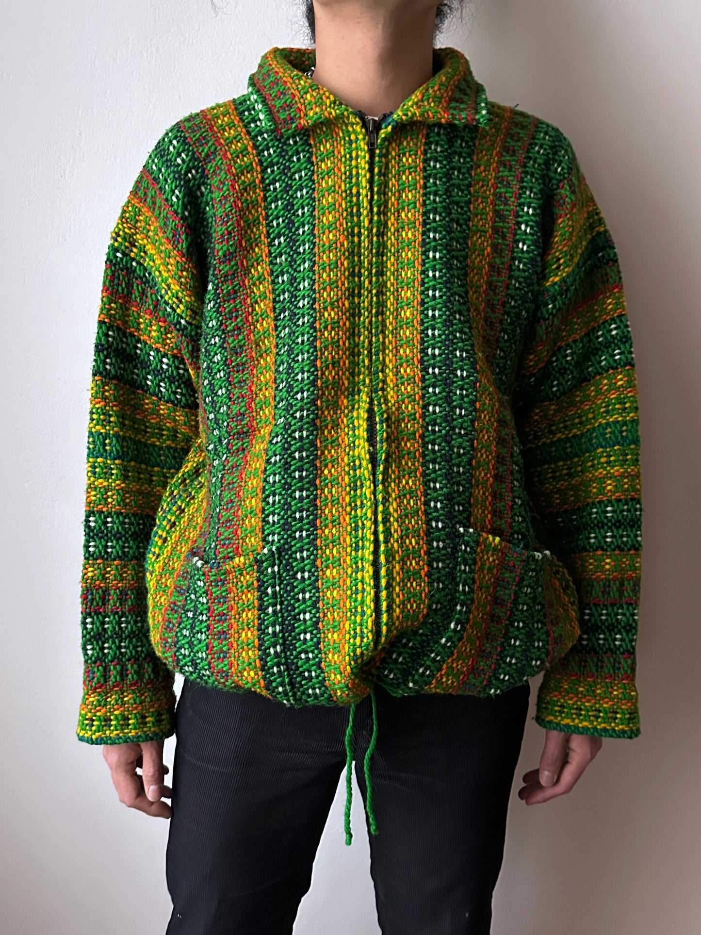 Handmade wool zip-up knit jacket