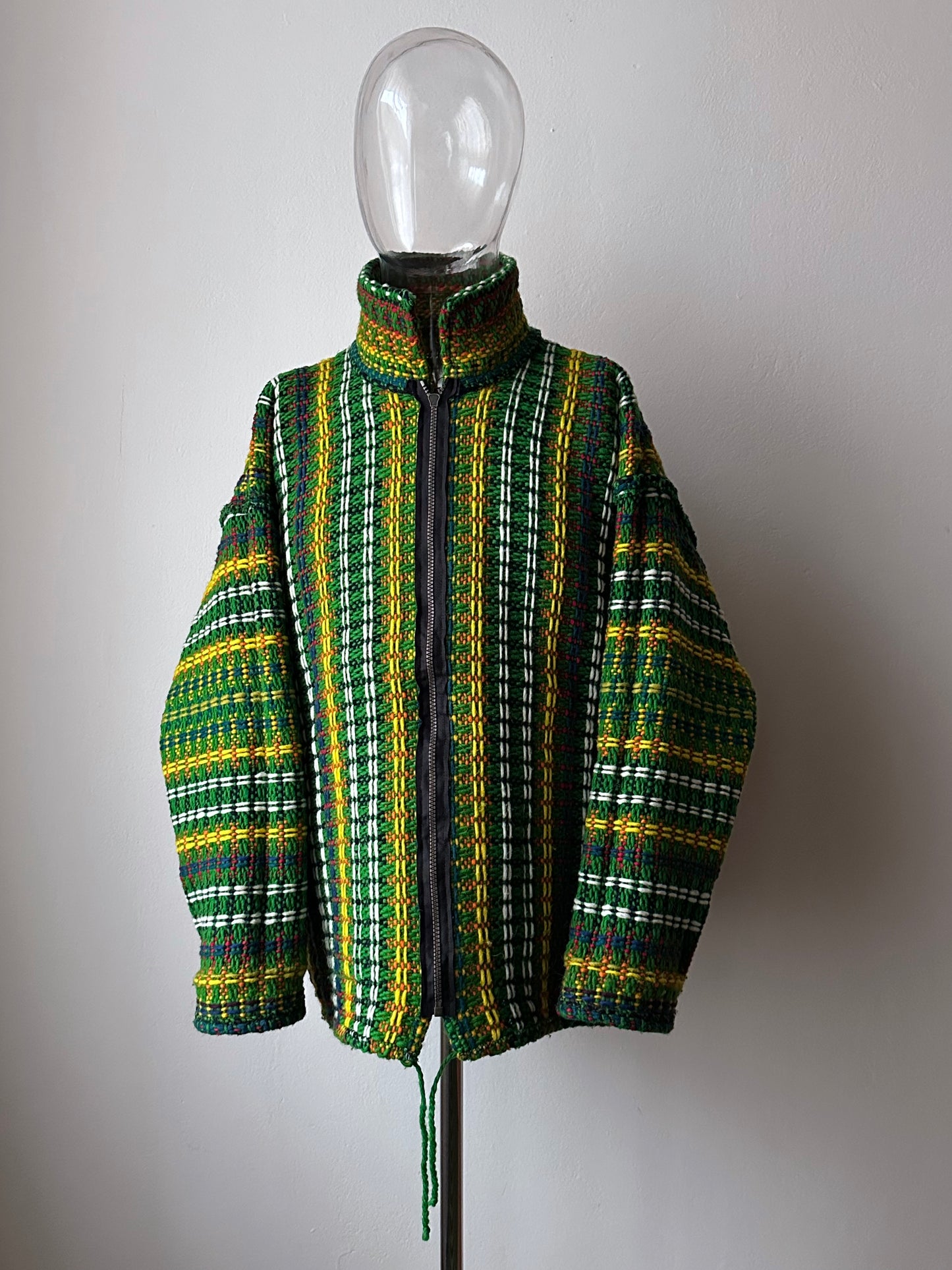 Handmade wool zip-up knit jacket