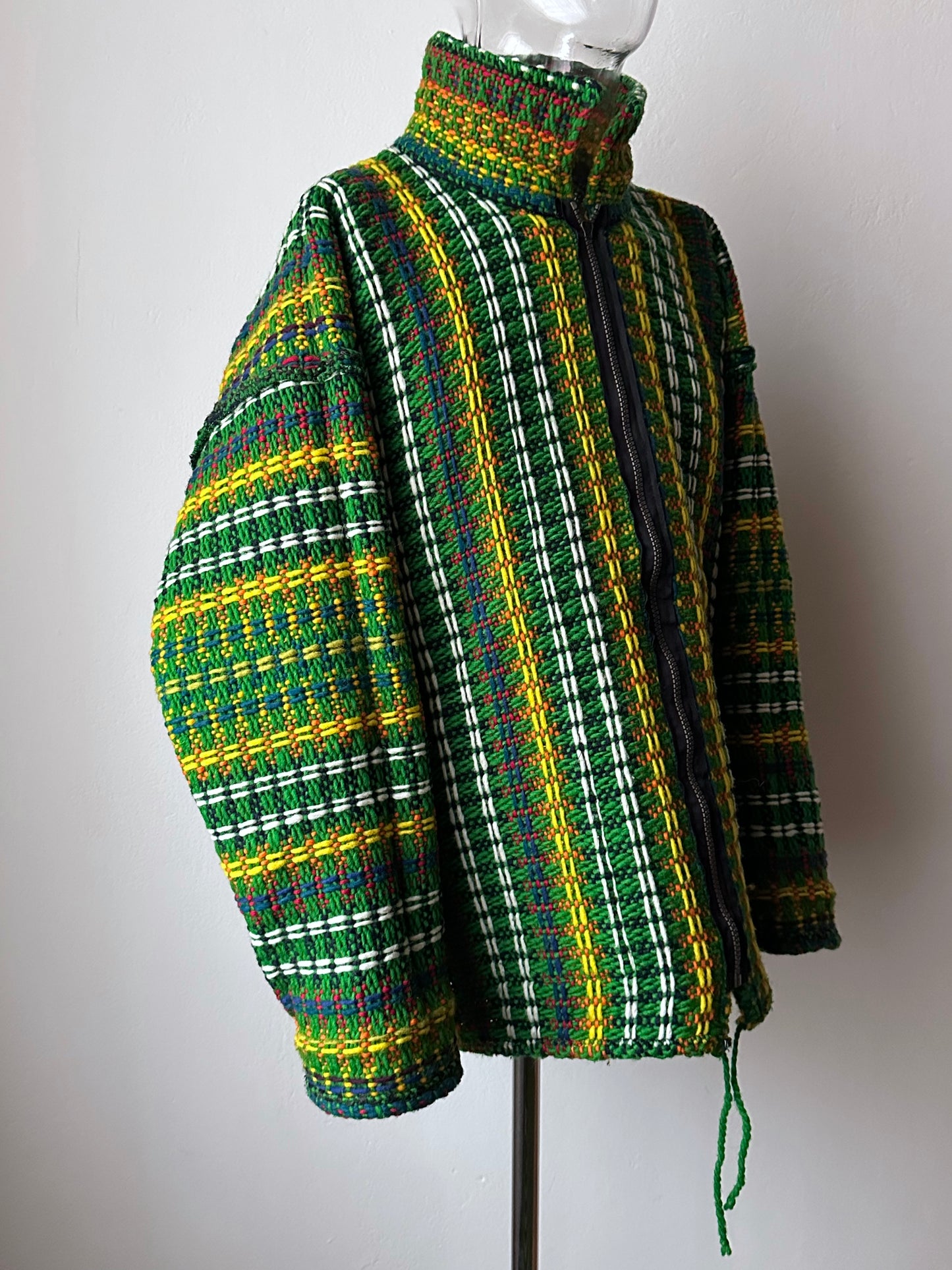 Handmade wool zip-up knit jacket