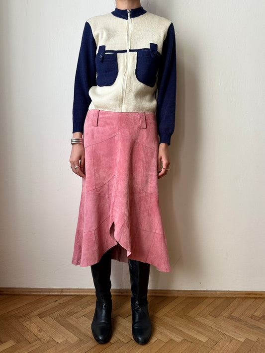 Pink suede skirt W30~31
