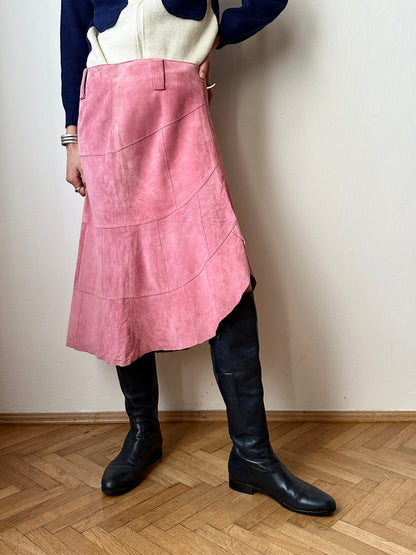 Pink suede skirt W30~31