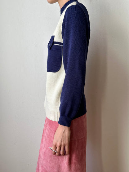 vintage zip-up knit cardigan with pockets