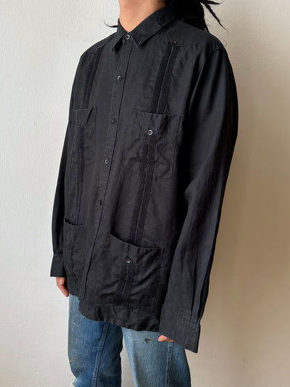 Black Linen Cuban Shirt