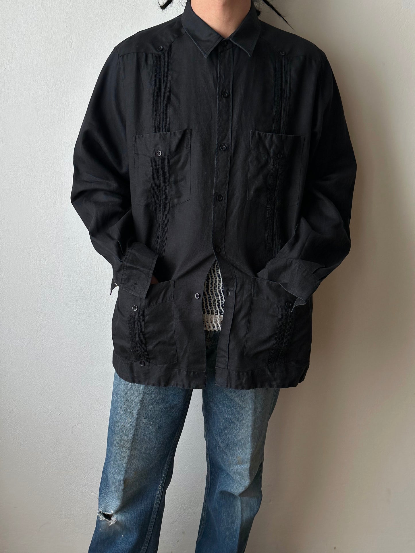 Black Linen Cuban Shirt