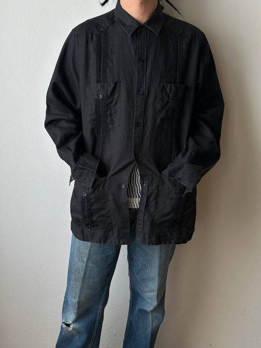 Black Linen Cuban Shirt