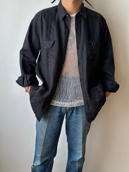 Black Linen Cuban Shirt