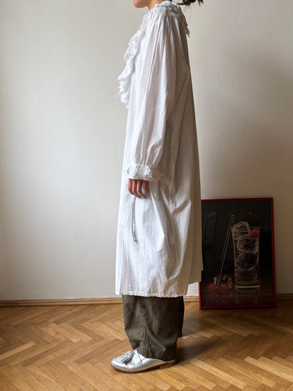 Vintage battenburg lace frill gown