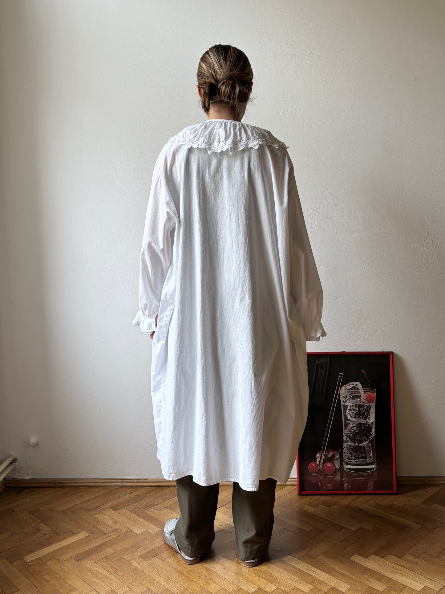 Vintage battenburg lace frill gown