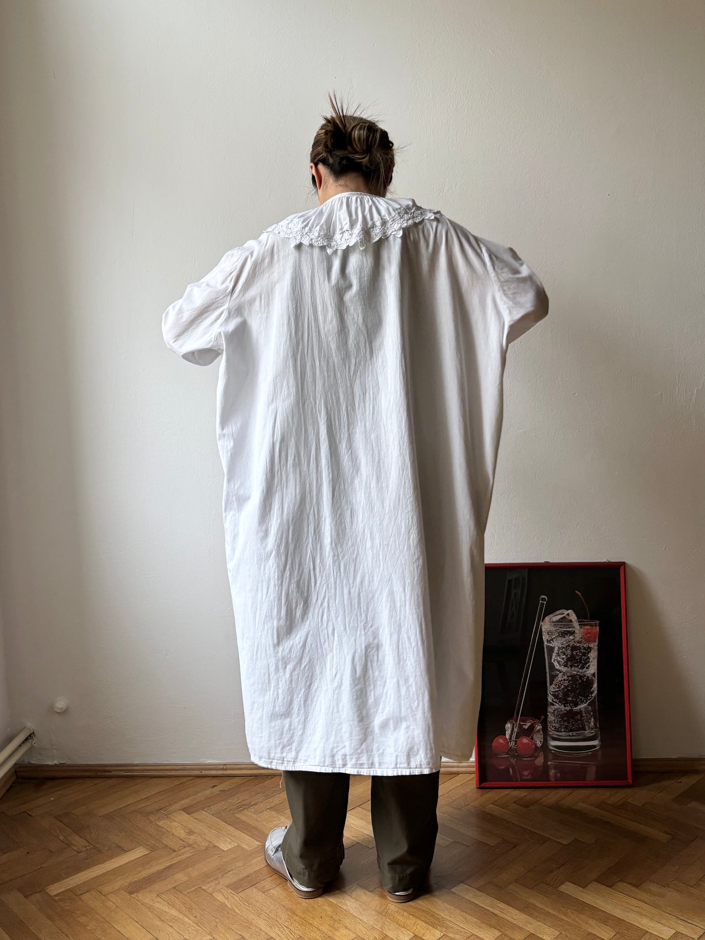 Vintage battenburg lace frill gown