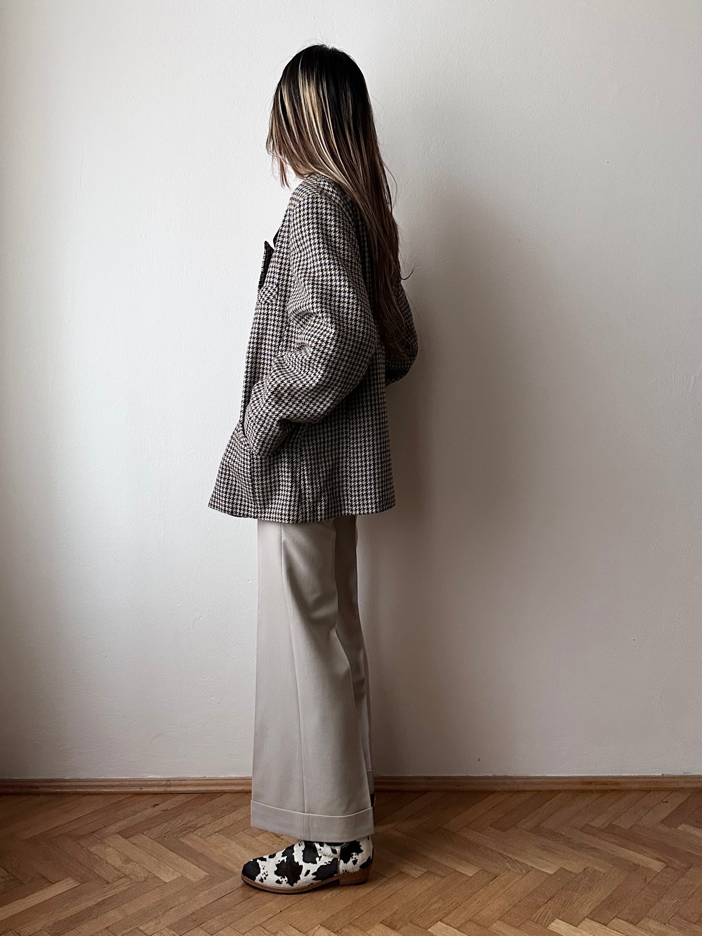 90s German houndstooth tailored jacket