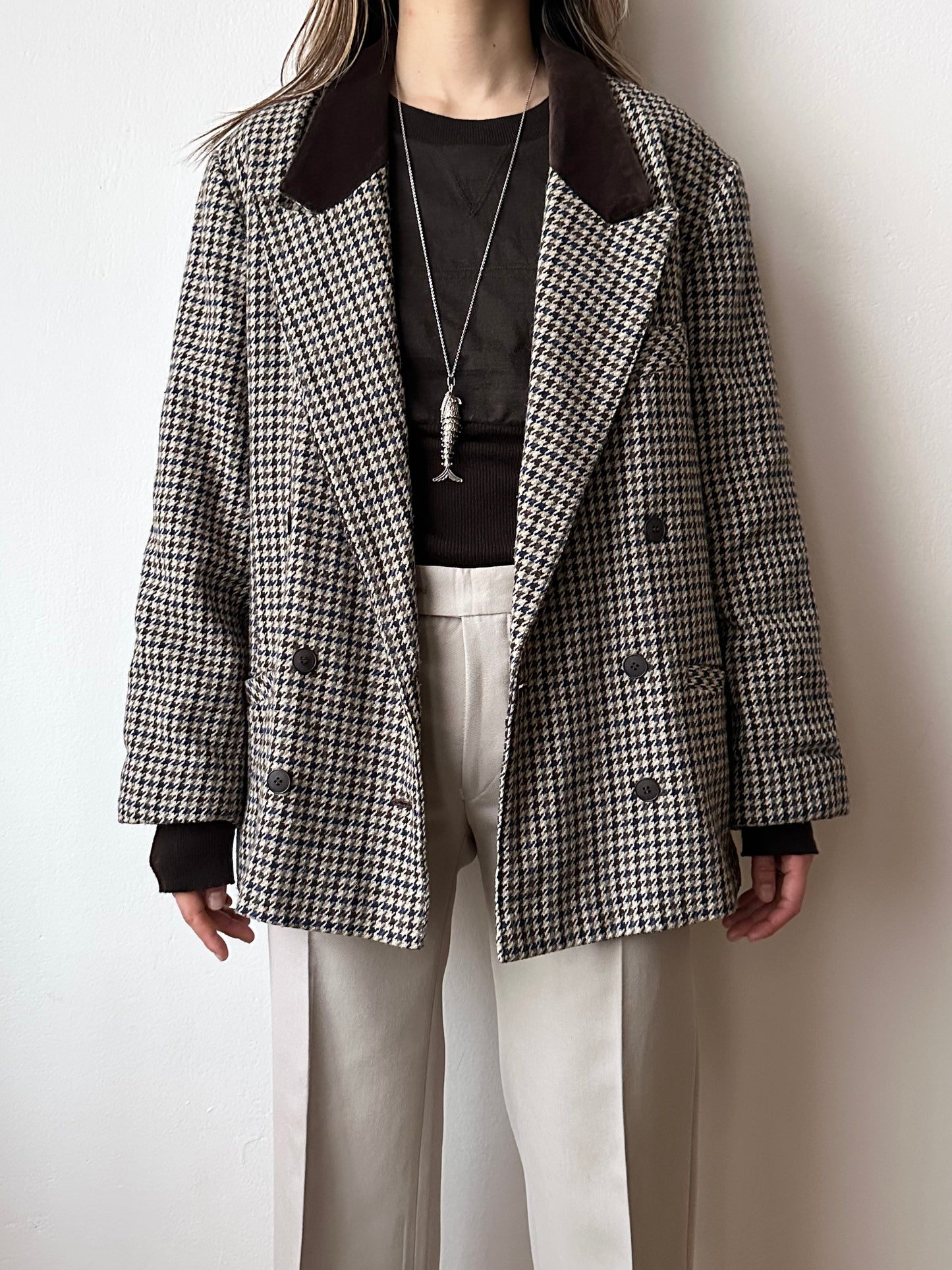 90s German houndstooth tailored jacket