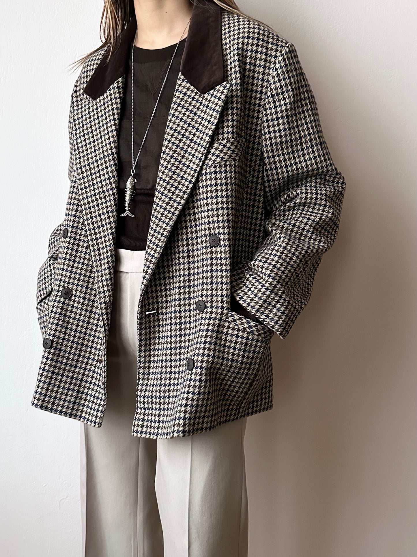 90s German houndstooth tailored jacket