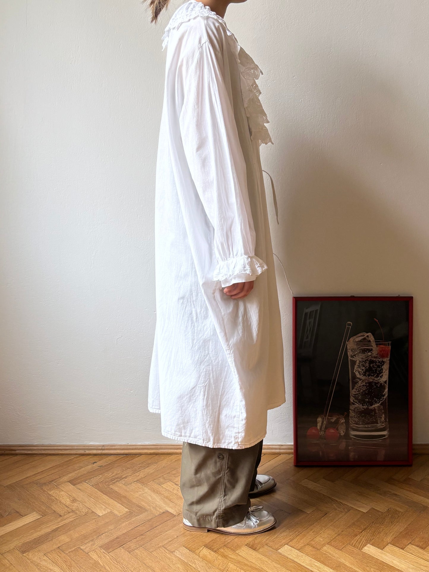 Vintage battenburg lace frill gown