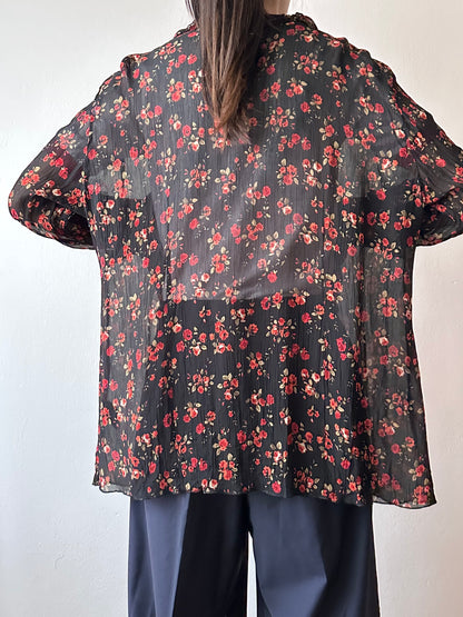 90s black sheer crinkle blouse