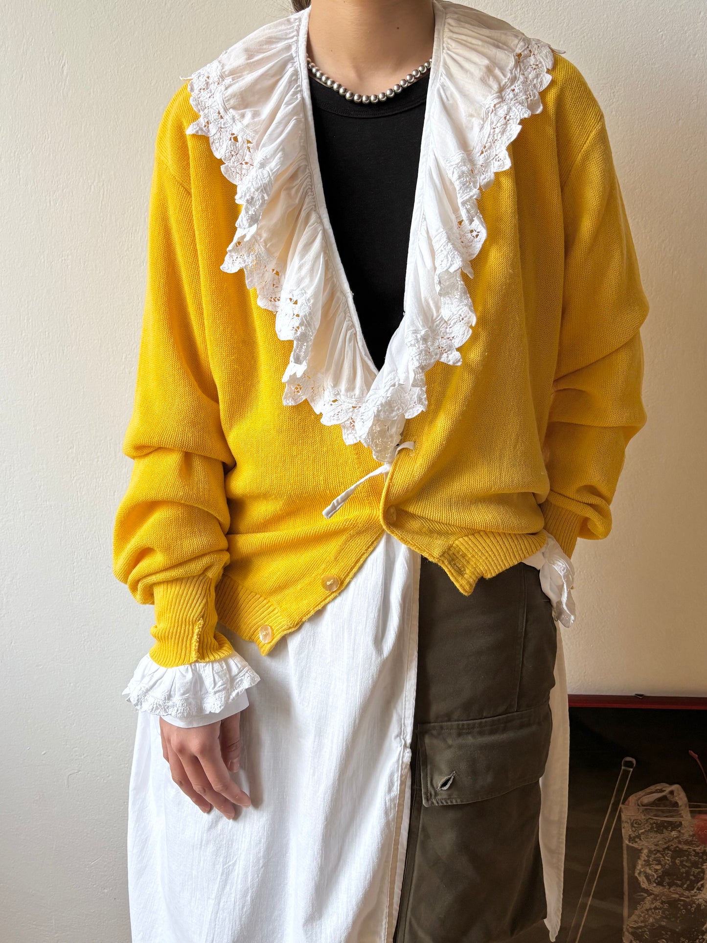 Vintage battenburg lace frill gown