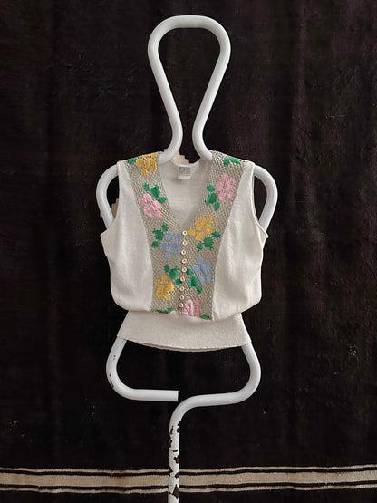 70s flower crochet chest summer knit