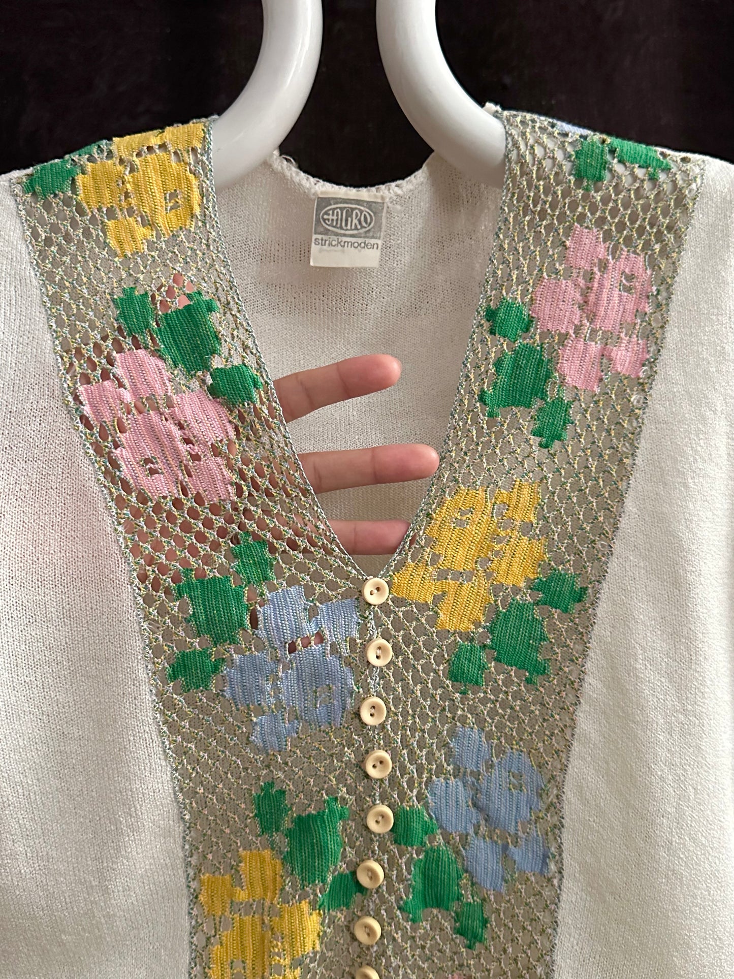 70s flower crochet chest summer knit