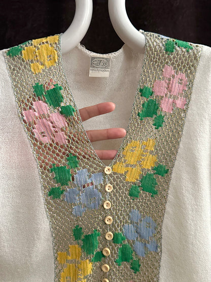 70s flower crochet chest summer knit