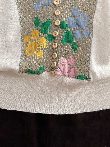 70s flower crochet chest summer knit