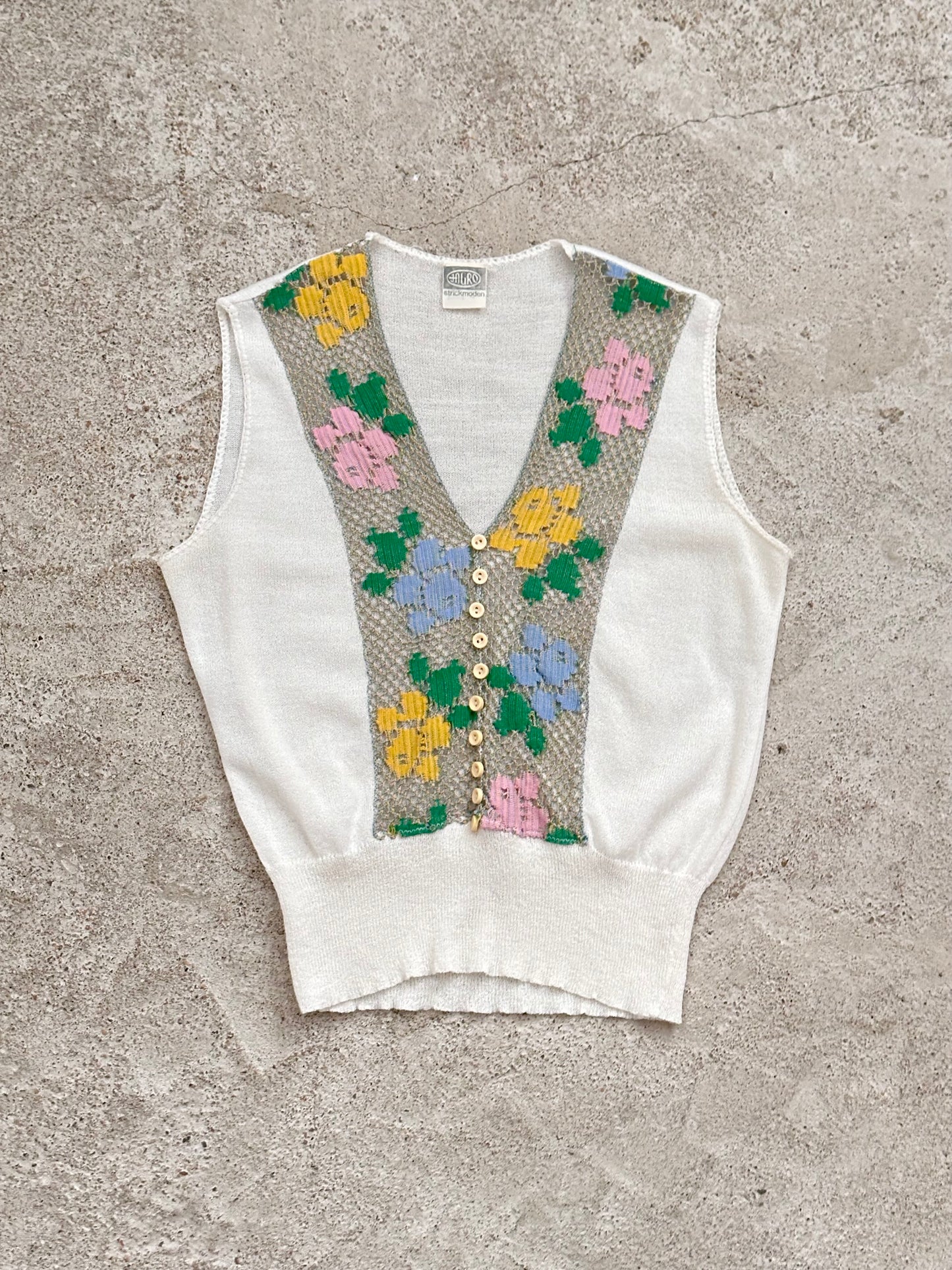 70s flower crochet chest summer knit