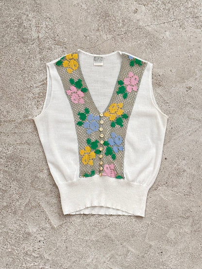 70s flower crochet chest summer knit