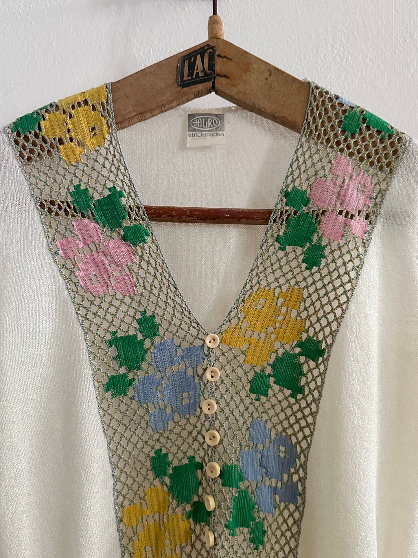 70s flower crochet chest summer knit