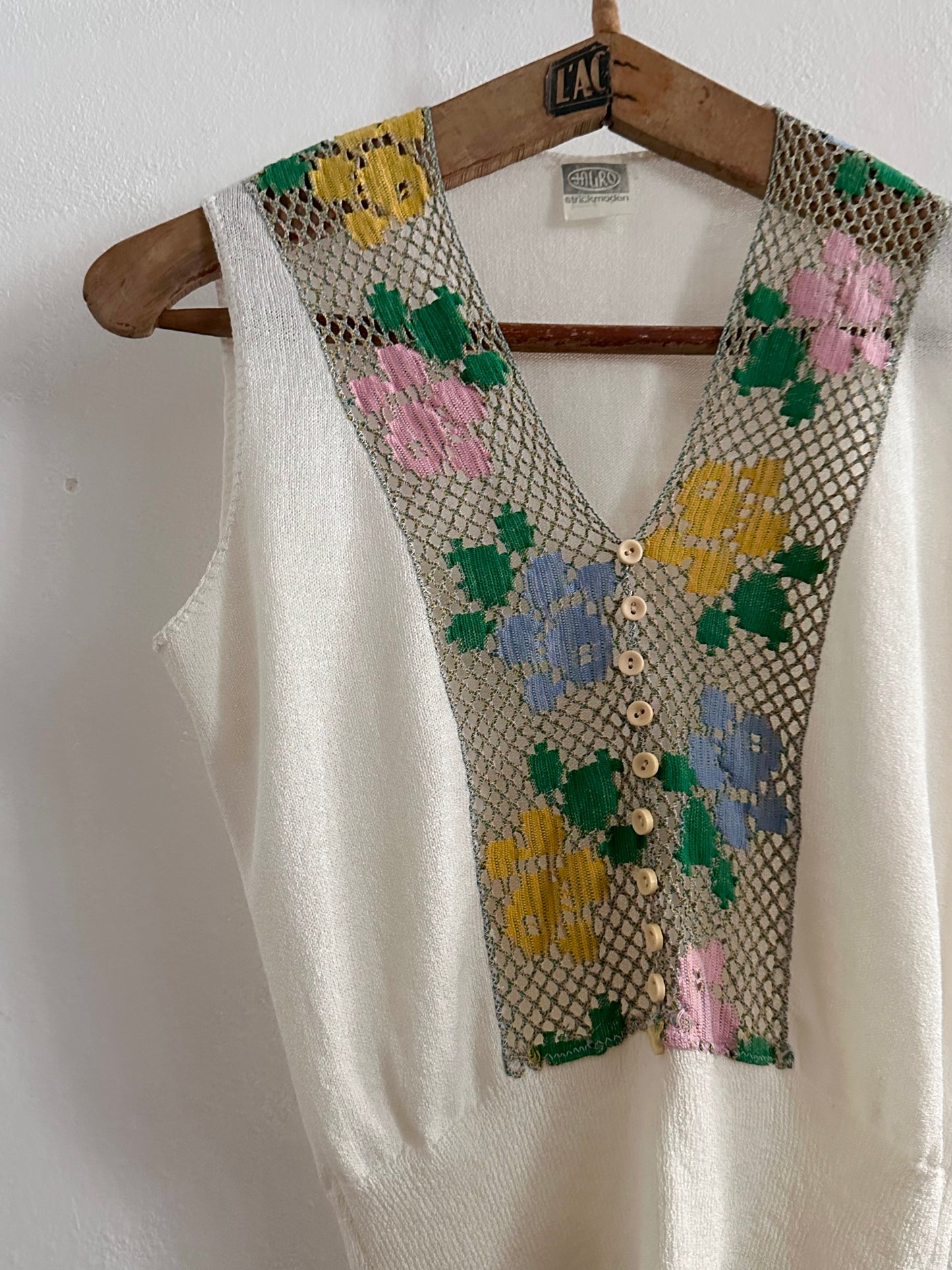 70s flower crochet chest summer knit