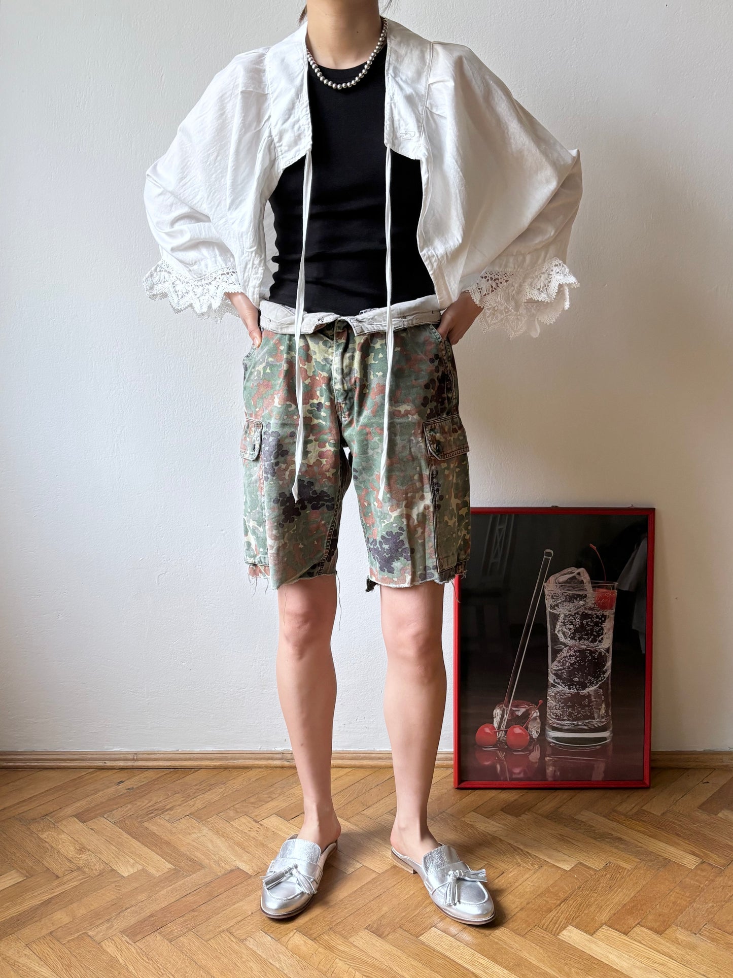 19th century cotton drawers with crochet lace