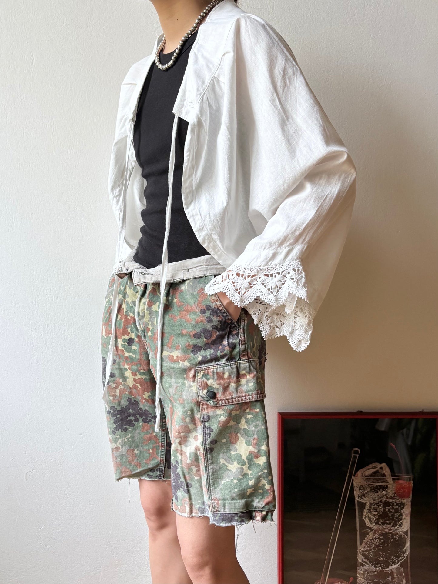 19th century cotton drawers with crochet lace