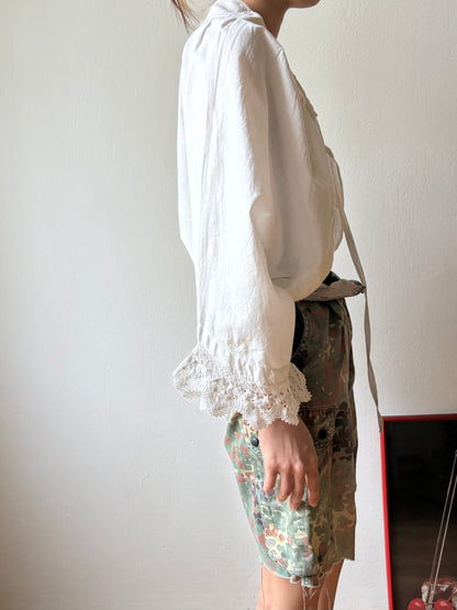 19th century cotton drawers with crochet lace