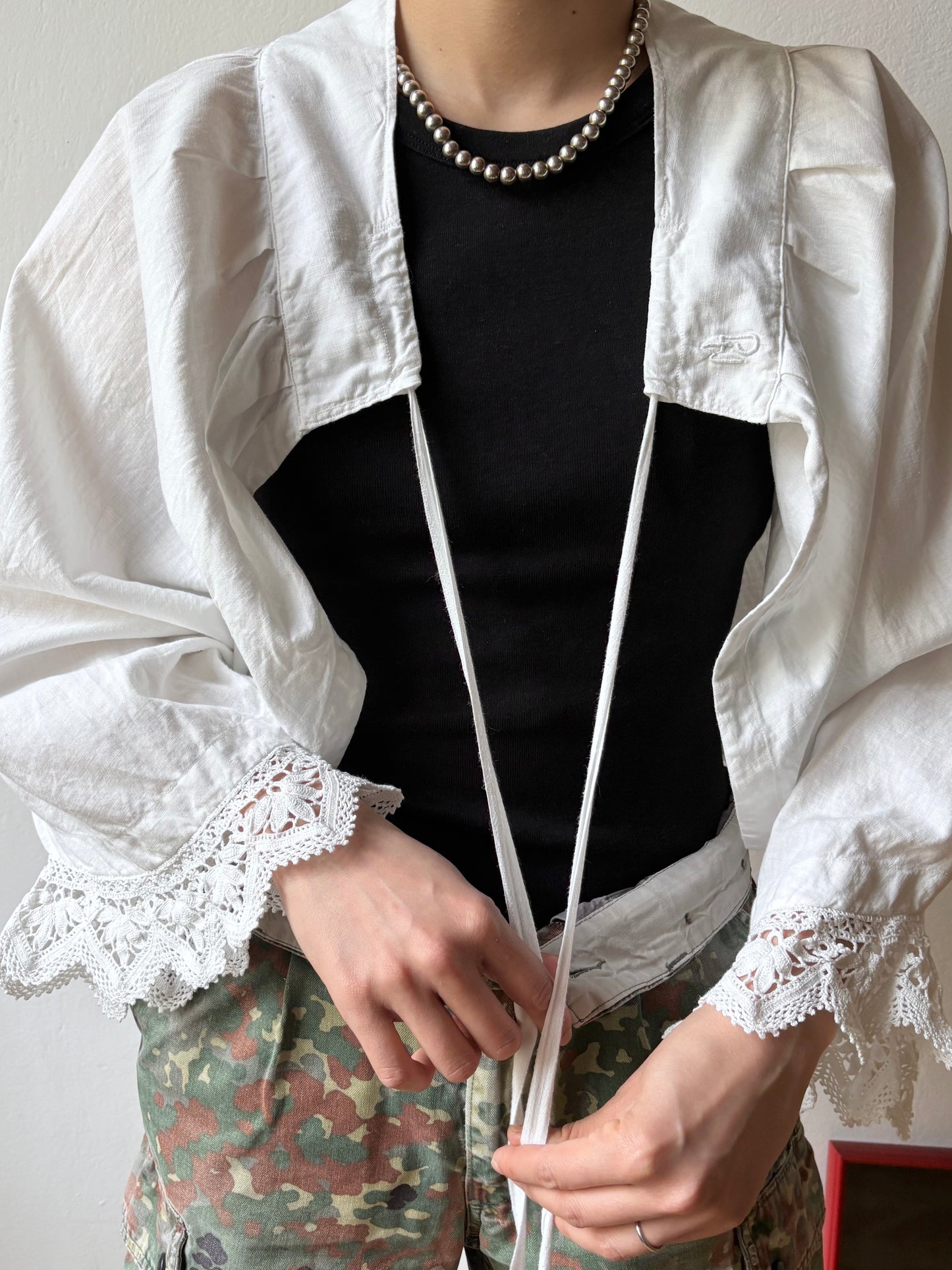 19th century cotton drawers with crochet lace