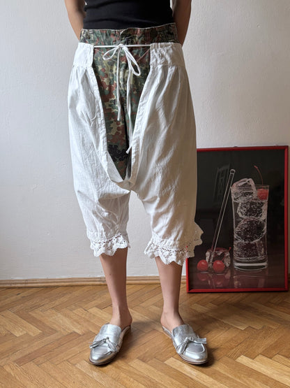 19th century cotton drawers with crochet lace