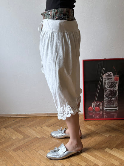 19th century cotton drawers with crochet lace