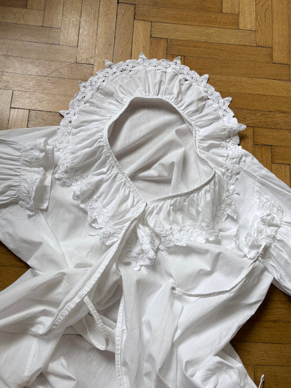 Vintage battenburg lace frill gown